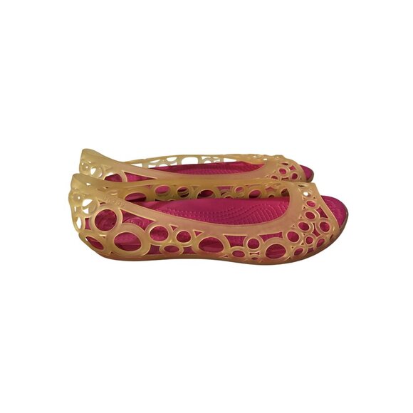 Crocs Womens Orange & Pink Cutout Ballet Flats W7 Lightweight Rubber Comfortable - Picture 3 of 6